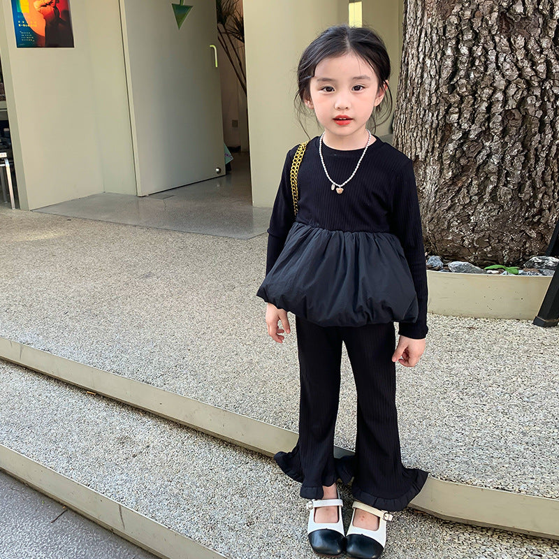 【90-140】バルーンヘムトップス×フリルヘムパンツセット