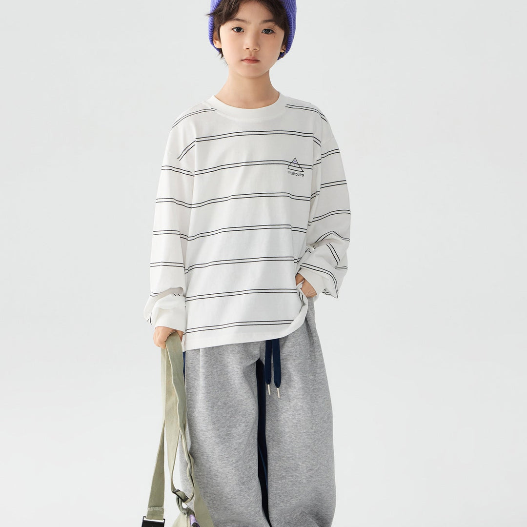 【100-150】ボーダーデザインロングTシャツ