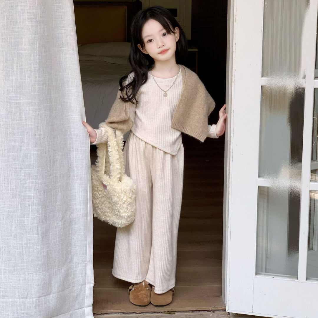 【90-150】アシンメトリー長袖トップス×ロングパンツセット