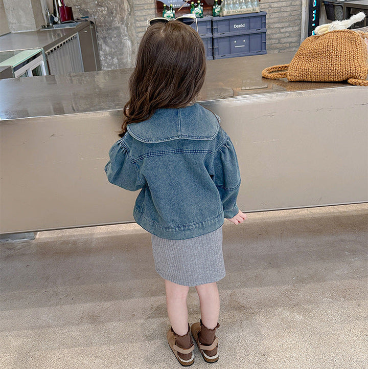 【90-140】ニットワンピース×デニムジャケットセット