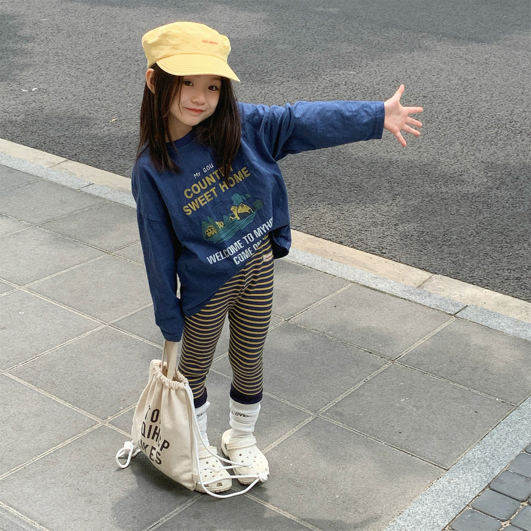 【80-130】ボーダー柄レギンスパンツ