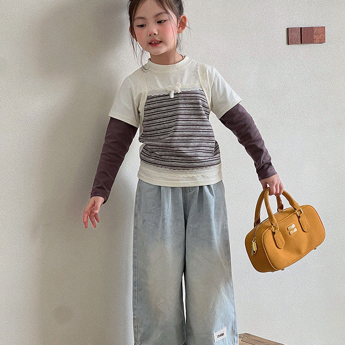 【90-140】キャミレイヤード風Tシャツ