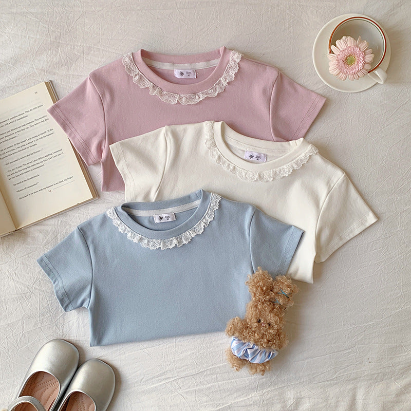 【90-140】レースデザインシンプルTシャツ