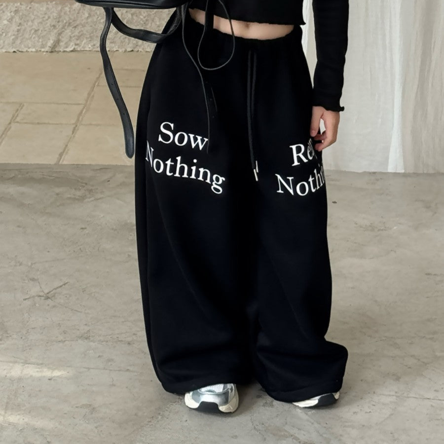 【90-150】ロゴデザイン裏起毛ロングパンツ