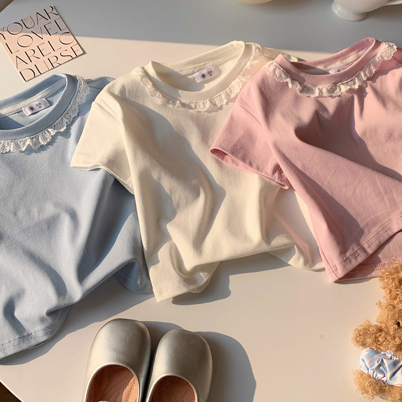 【90-140】レースデザインシンプルTシャツ