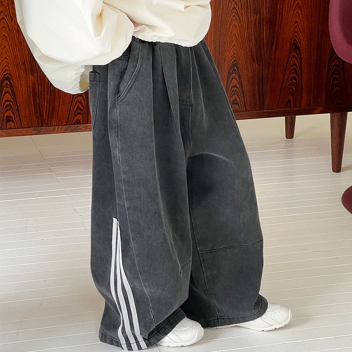 【90-150】ラインデザインルーズワイドデニム