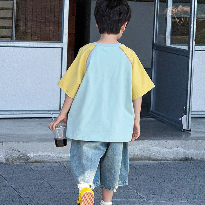 【90-150】ラグランスリーブカジュアルTシャツ