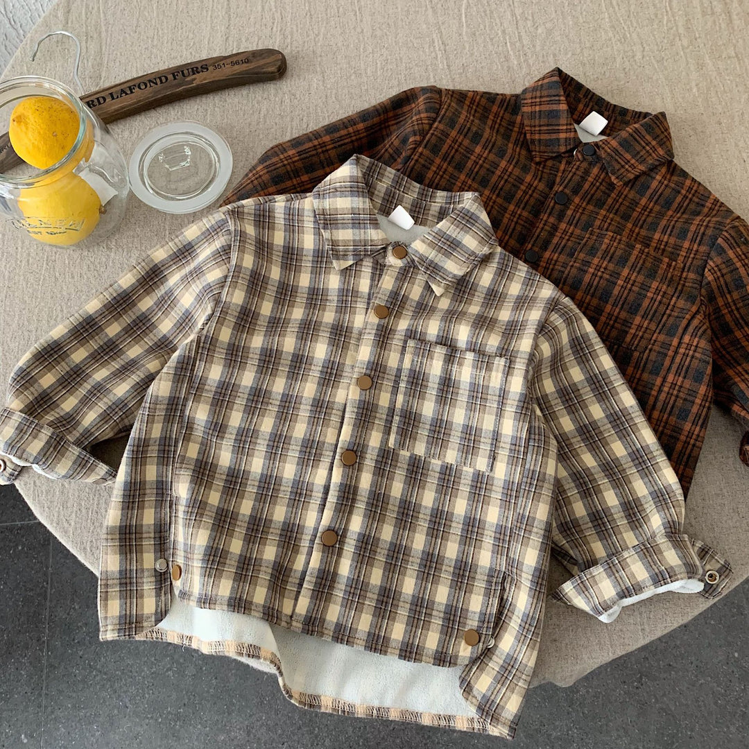 【90-140】裏起毛チェック柄シャツ