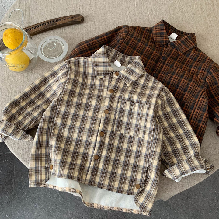 【90-140】裏起毛チェック柄シャツ
