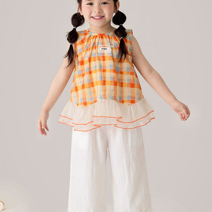 【90-150】マルチカラーギンガムチェックノースリーブ