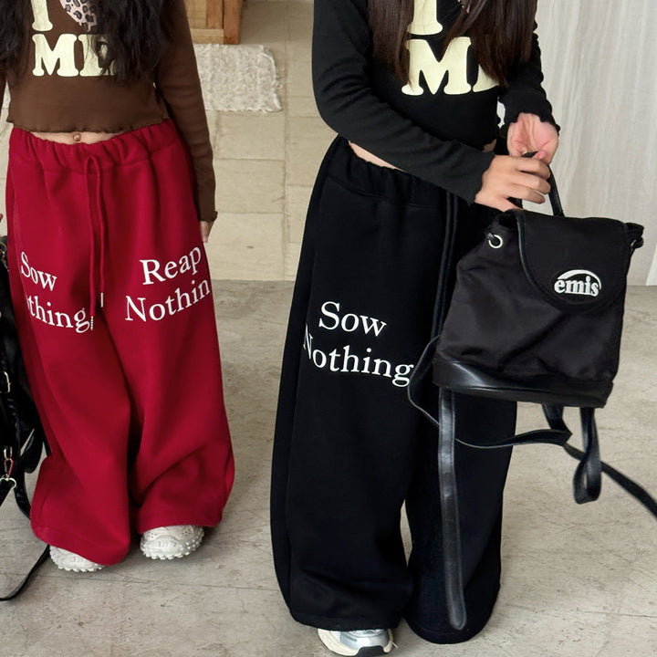 【90-150】ロゴデザイン裏起毛ロングパンツ