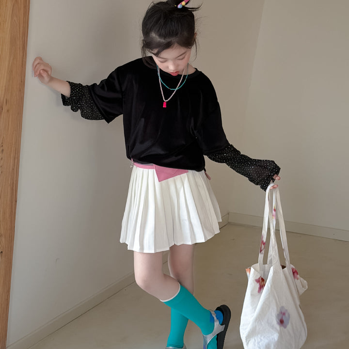 【100-150】ドット柄レイヤード風Tシャツ