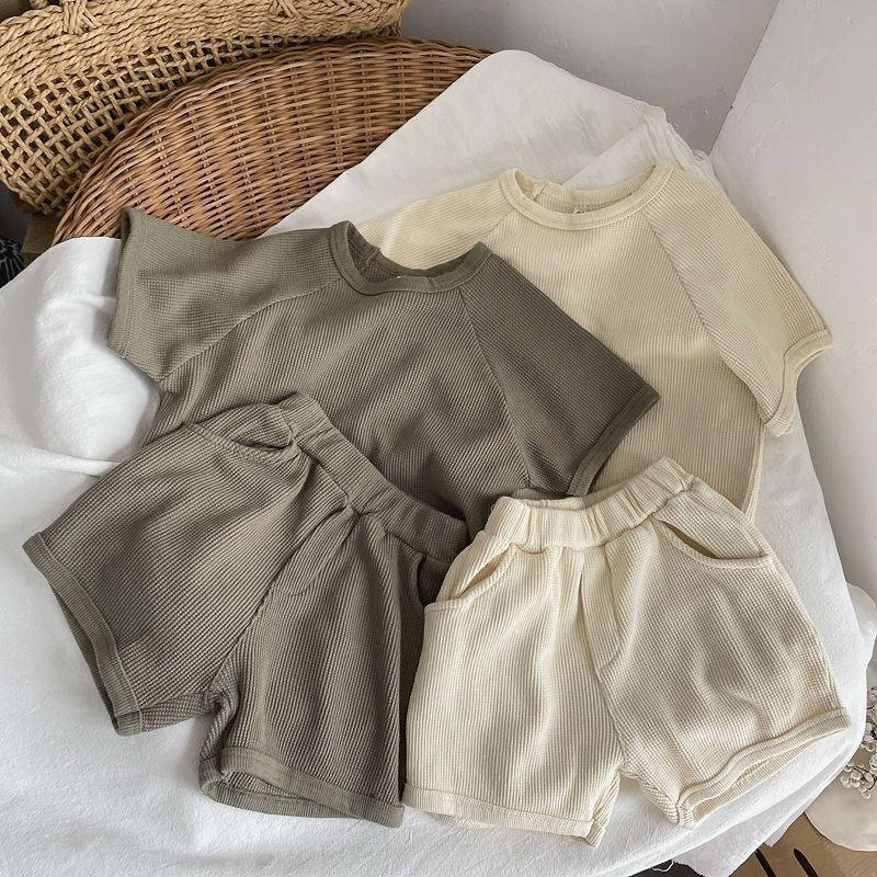 【80-130】ワッフル半袖セットアップ