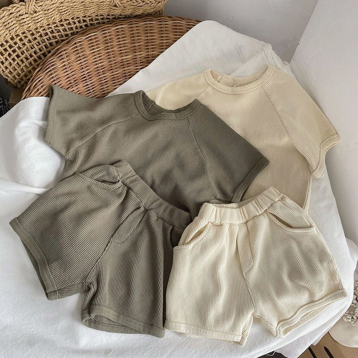 【80-130】ワッフル半袖セットアップ