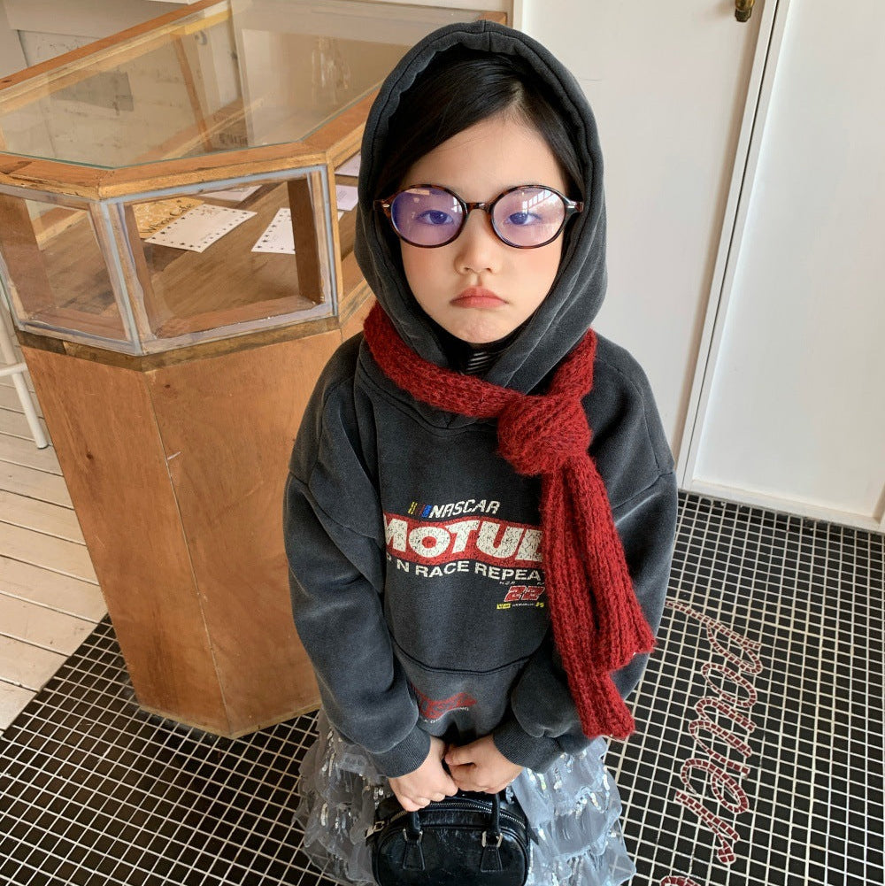 【100-150】フード付きロゴデザインプルオーバー