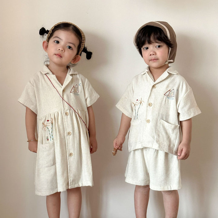 【80-150】ナチュラル半袖ワンピース