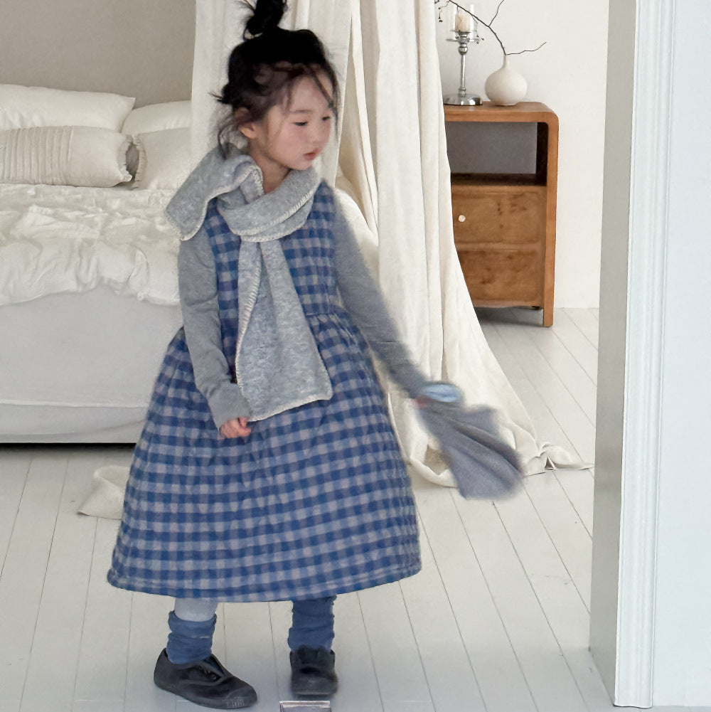 【90-150】チェック柄ノースリーブフレアワンピース