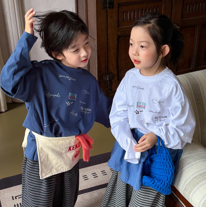【100-150】レイヤード風ロゴデザイン長袖Tシャツ