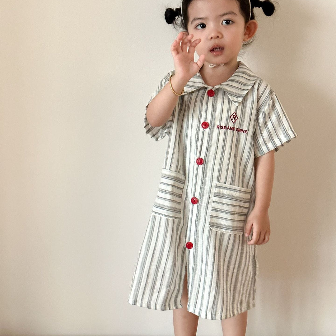 【80-150】ストライプデザイン半袖ワンピース