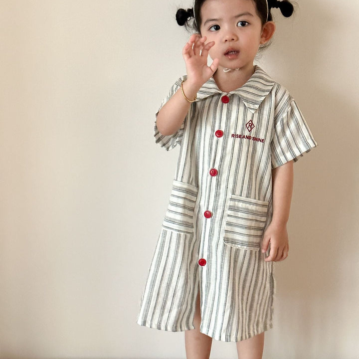 【80-150】ストライプデザイン半袖ワンピース