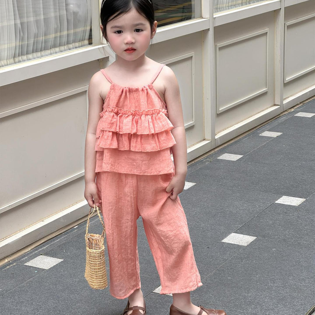 【90-140】ティアードキャミソール×ロングパンツセット