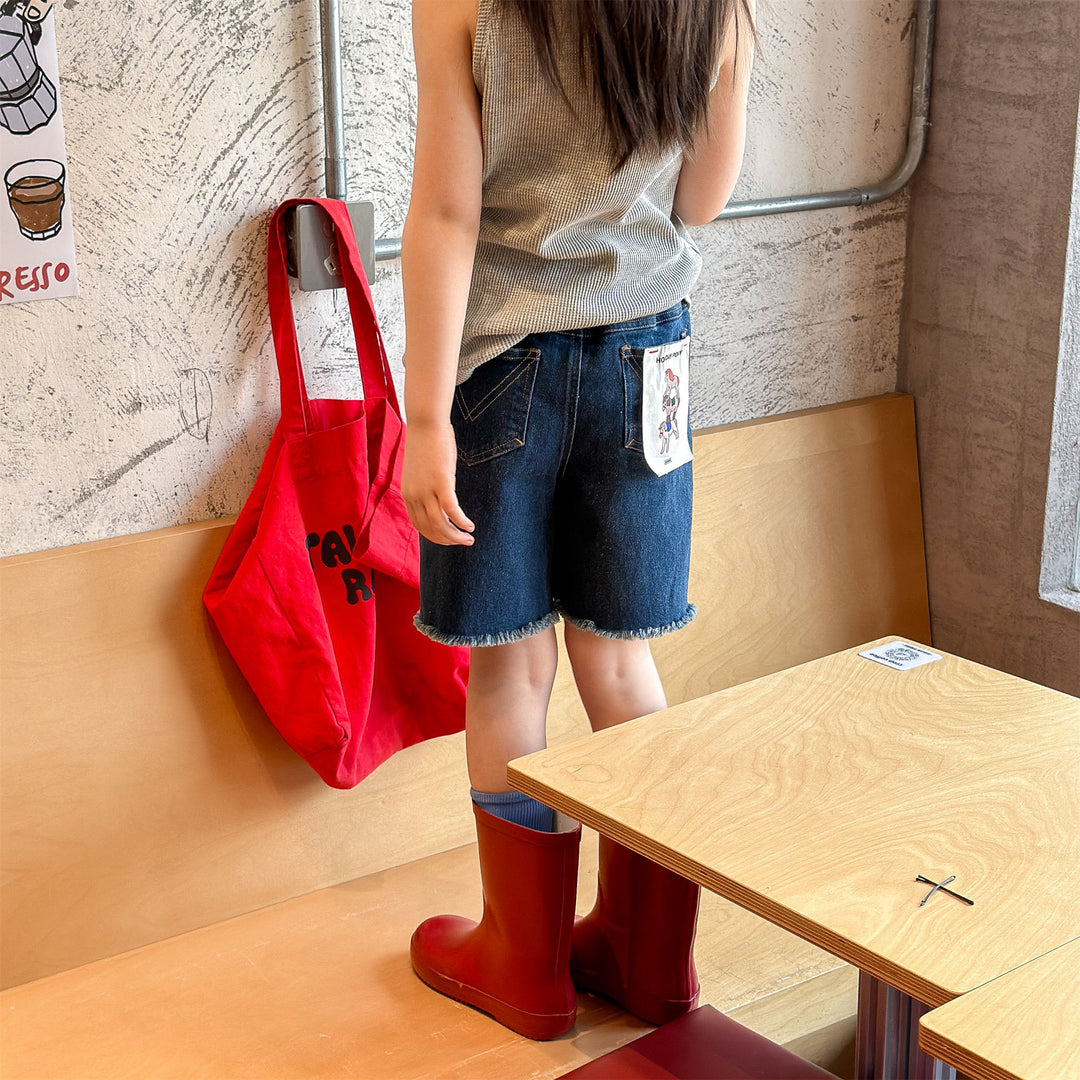 【80-130】バックポケットタグハーフデニムパンツ