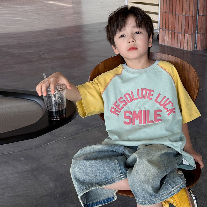 【90-150】ラグランスリーブカジュアルTシャツ