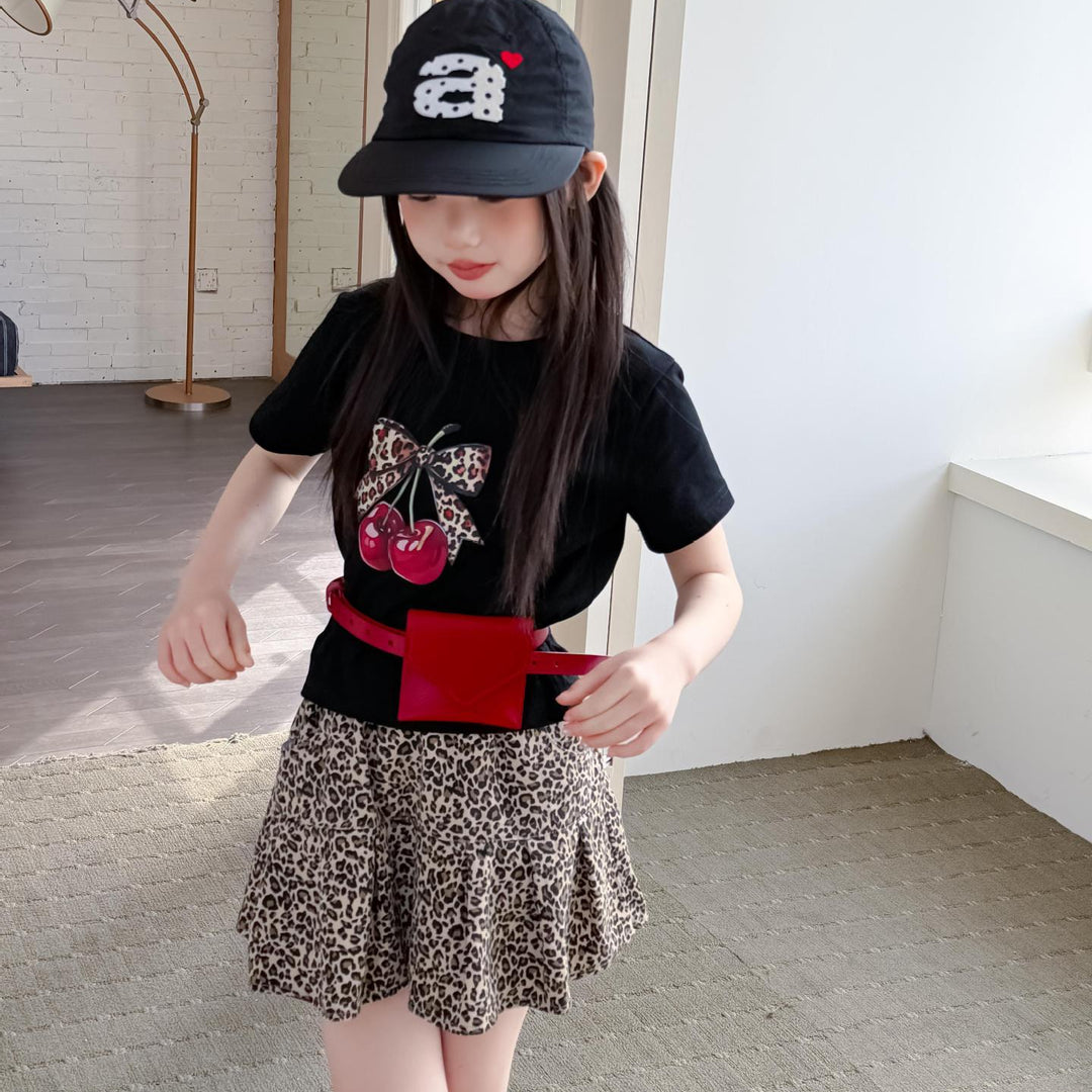 【100-150】リボン＆cherryデザインＴシャツ