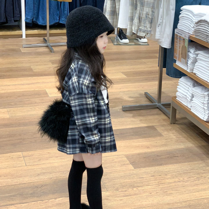 【90-140】チェック柄シンプルシャツ