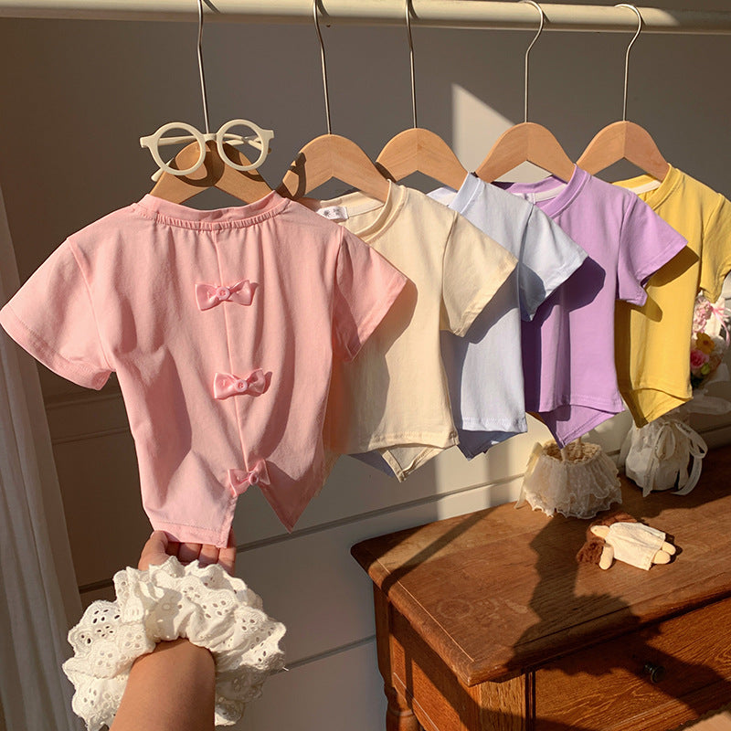 【90-140】バックカット＆リボンTシャツ