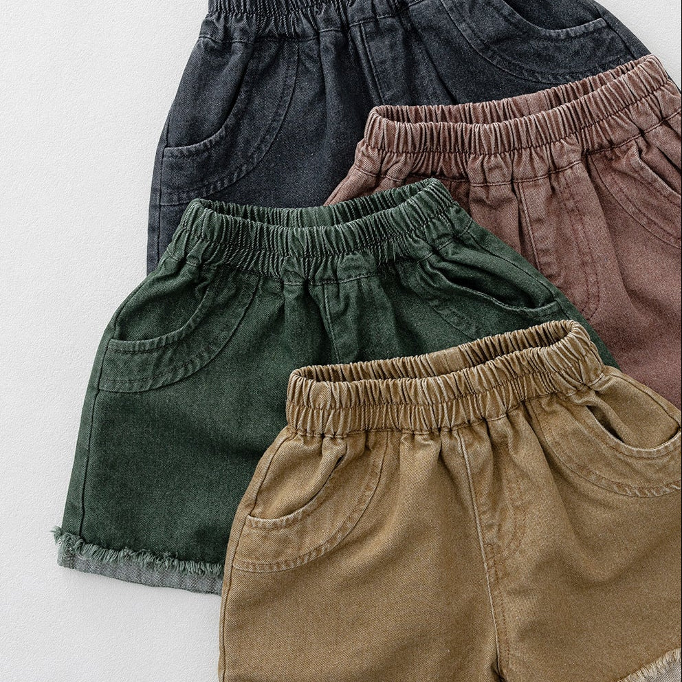 【80-130】カットオフデザインカラーデニムショートパンツ