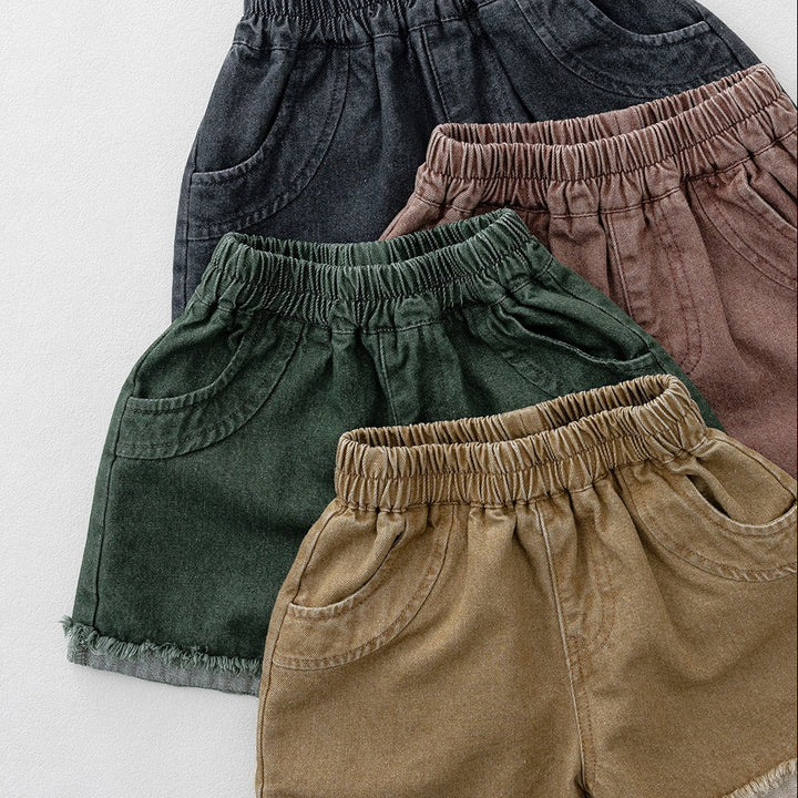 【80-130】カットオフデザインカラーデニムショートパンツ