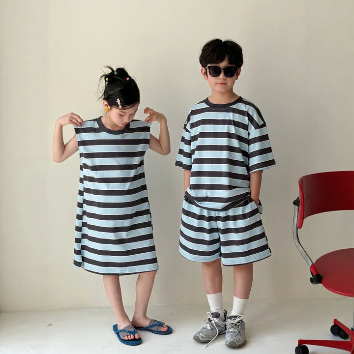 【100-150】ボーダー柄Tシャツワンピース