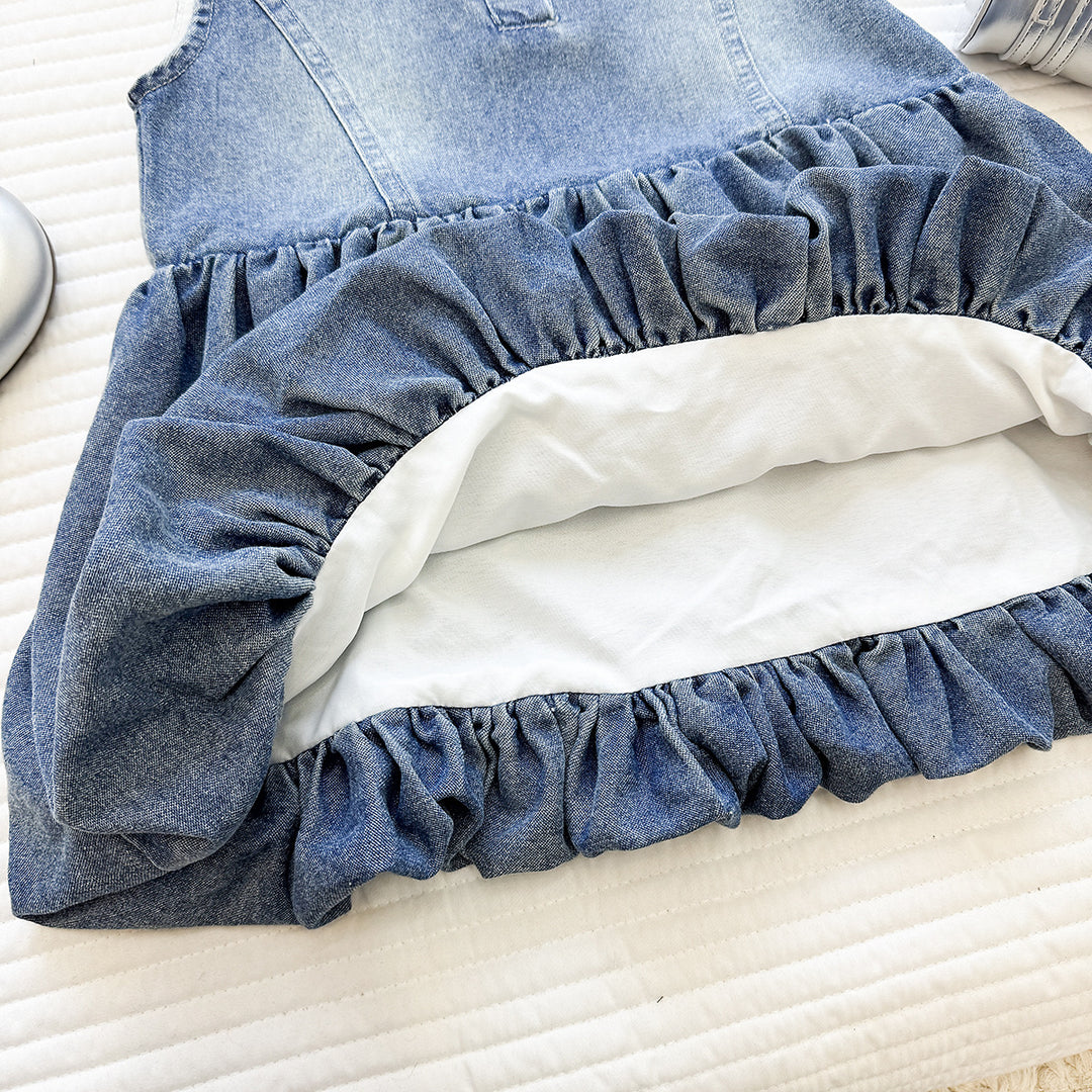 【90-150】デニムノースリーブポロワンピース