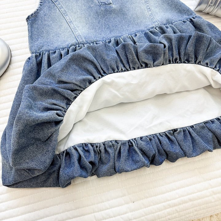 【90-150】デニムノースリーブポロワンピース