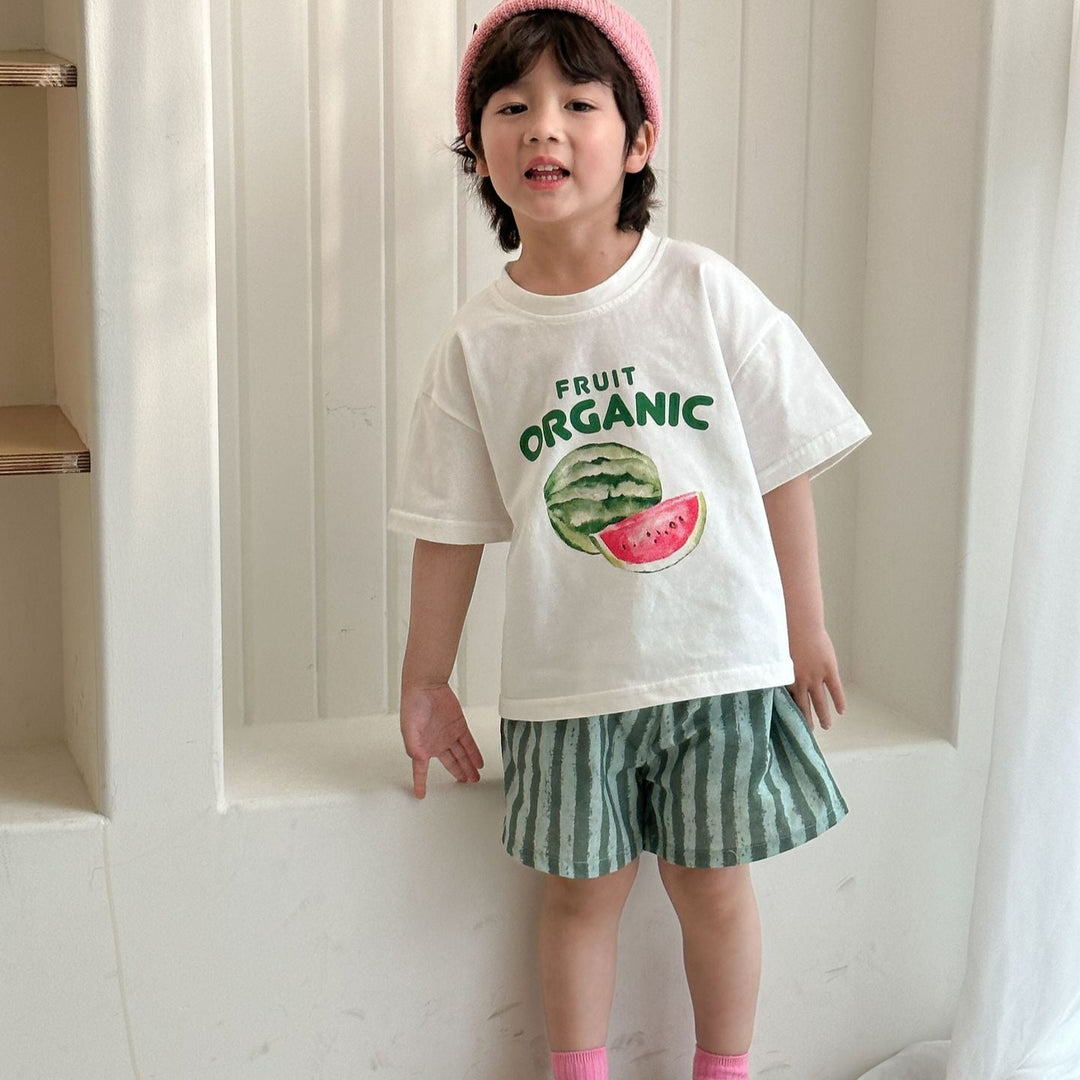 【80-150】スイカ柄半袖Ｔシャツ×ハーフパンツセット