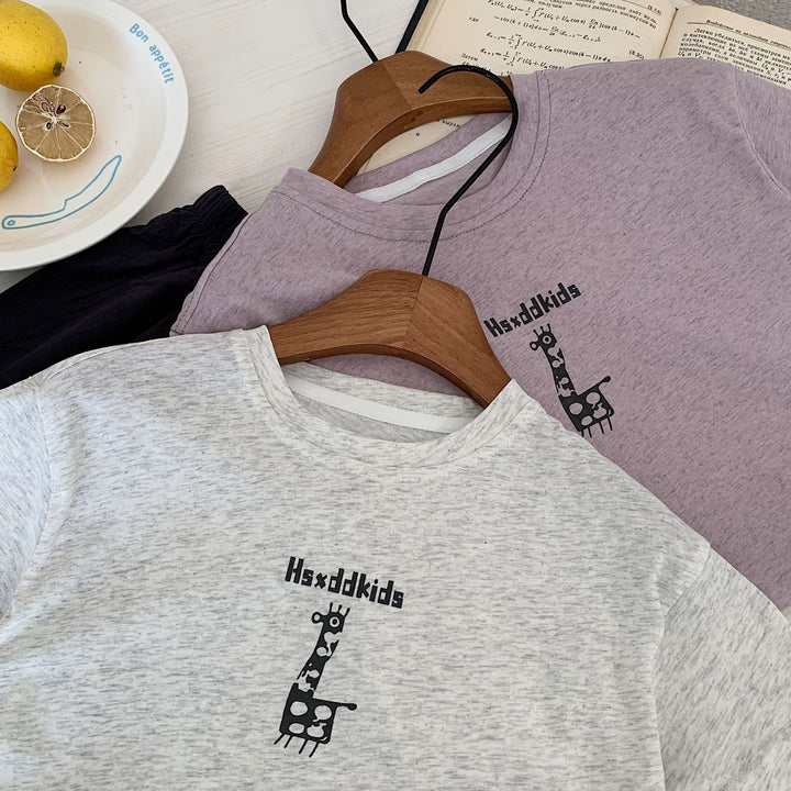 【90-140】giraffeプリントTシャツ