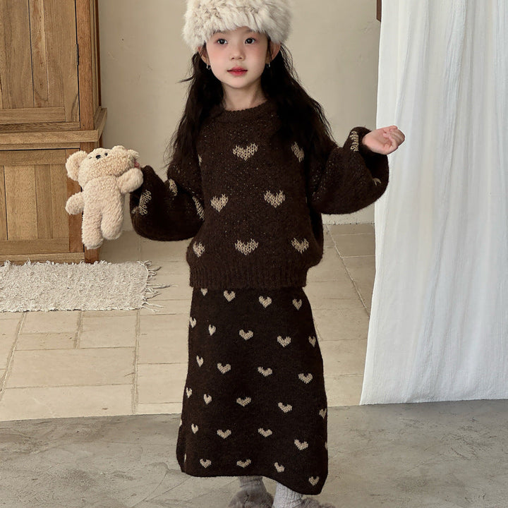 【90-150】ハート柄ニットロングスカート