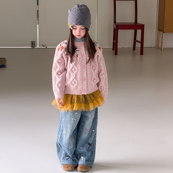 【90-150】リボン刺繍デザインジーンズ