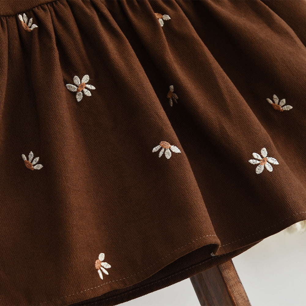 【6M-3Y】フラワー刺繍フレアワンピース