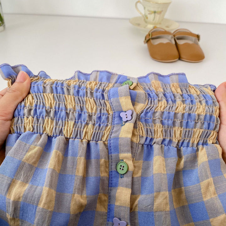 【73-100】チェック柄シャーリングノースリーブ×ブルマセット