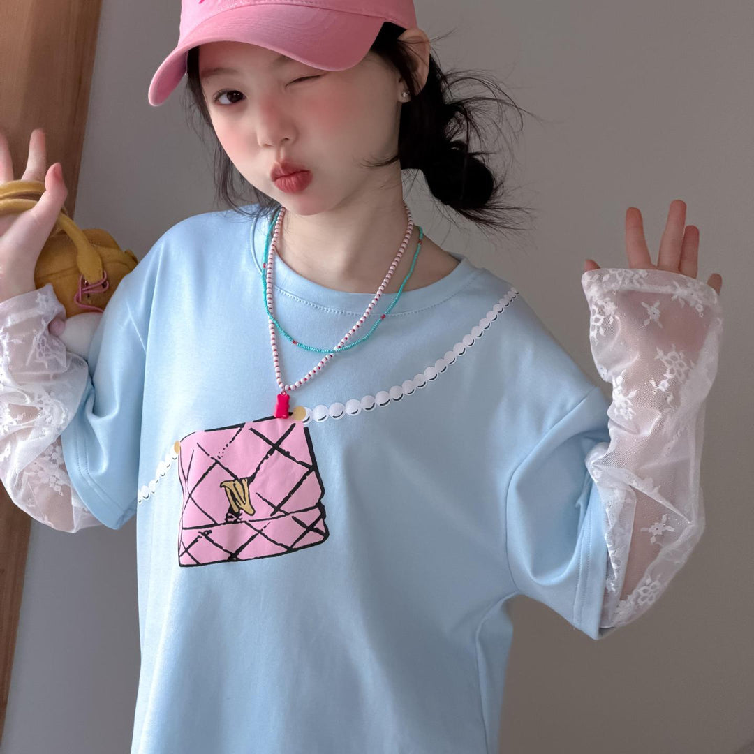 【100-150】レースレイヤード風Tシャツ