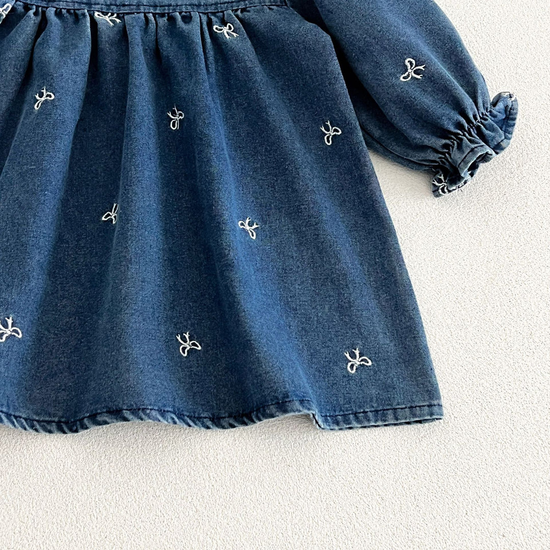 【73-120】リボン刺繍デニムワンピース