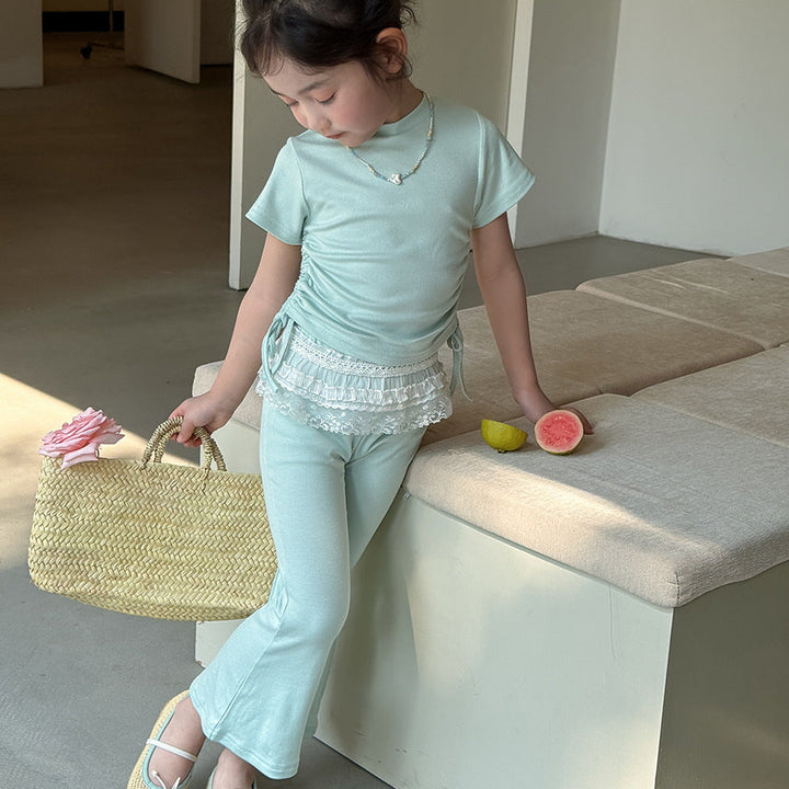 【90-140】ウエストシャーリングTシャツ×フレアパンツセット