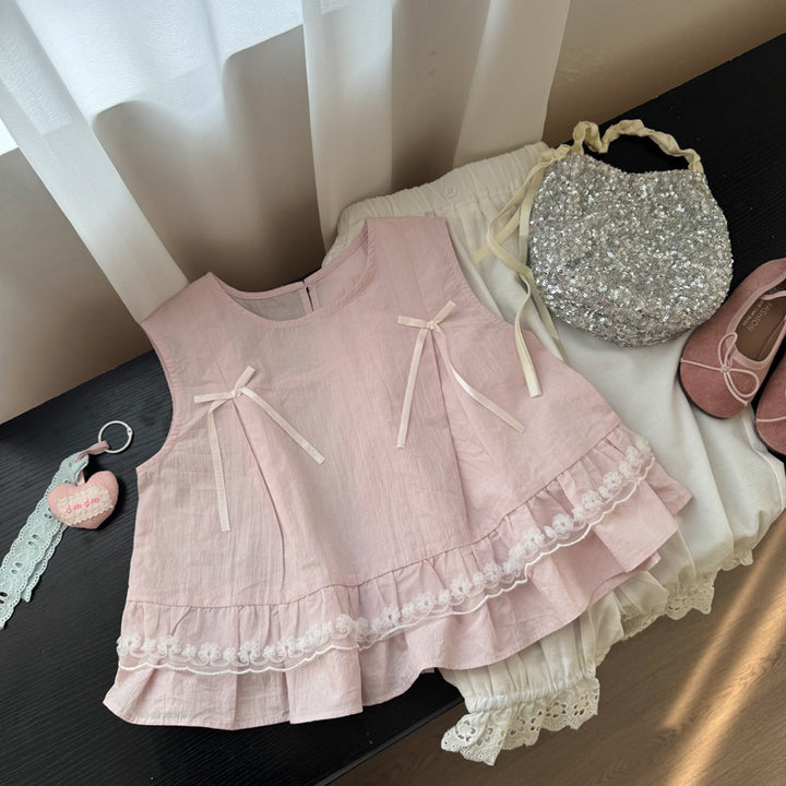 【90-140】レース＆リボンデザインノースリーブシャツ