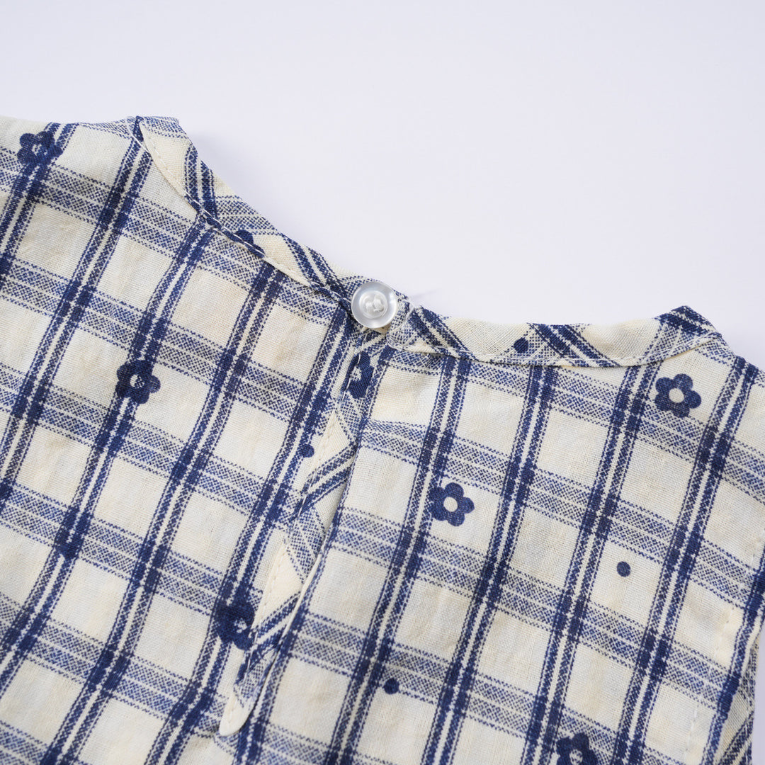 【90-140】花柄＆チェック柄フリルヘムセットアップ