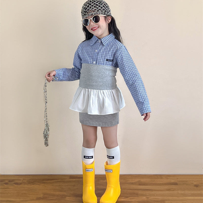 【90-140】シンプルチェック柄シャツ