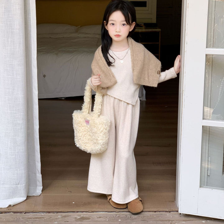 【90-150】アシンメトリー長袖トップス×ロングパンツセット