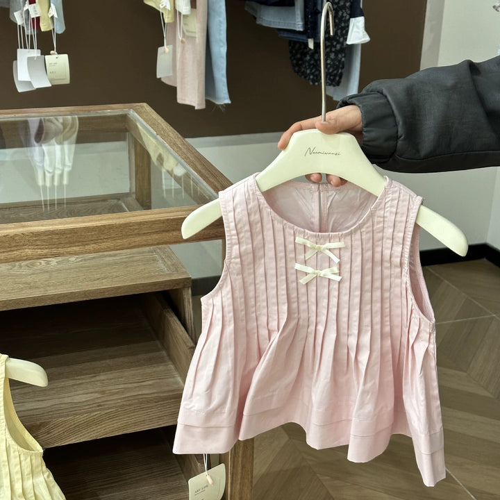 【90-140】プリーツデザインノースリーブトップス