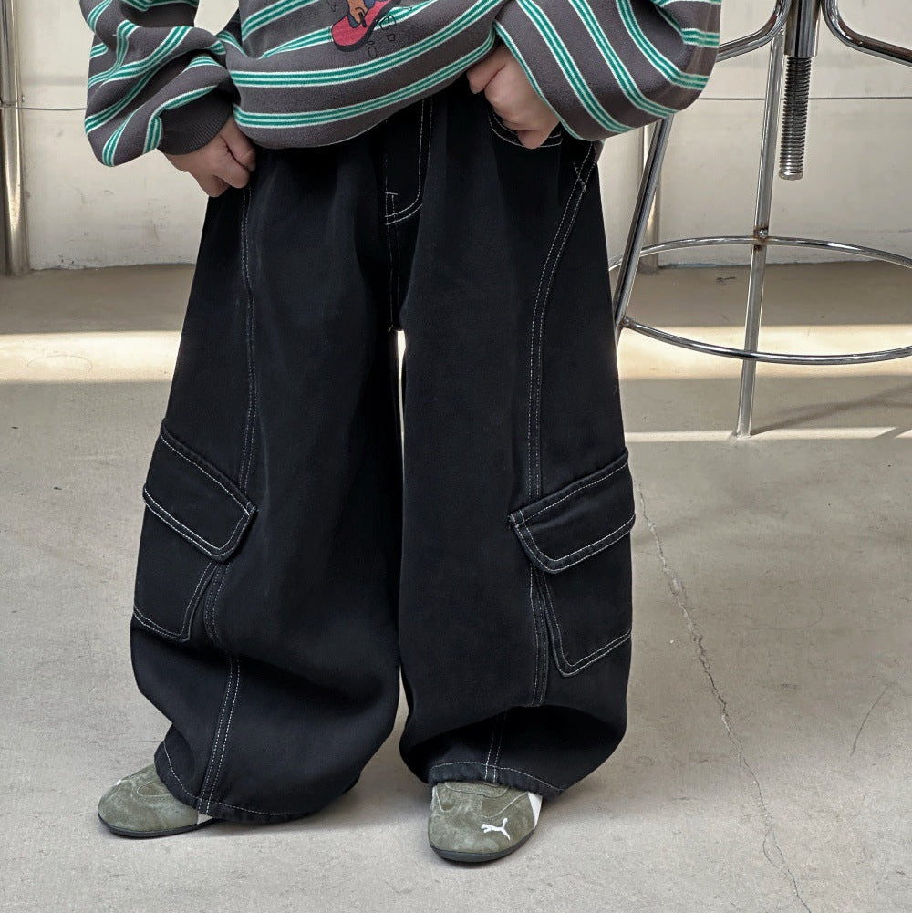 【90-150】ワイドカーゴデニムパンツ